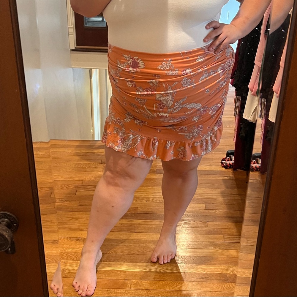 Plus size orange floral skirt